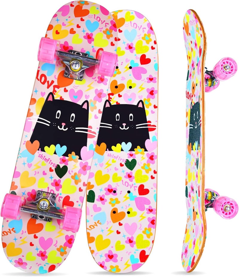 TOUTSEUL Skateboards for Beginners Kids Boys Girls Teens and Adults, 31 Inch Complete Standard Skateboards with 7-Layer Maple Double Kick Deck Unicorn and Skull Design - Image 1